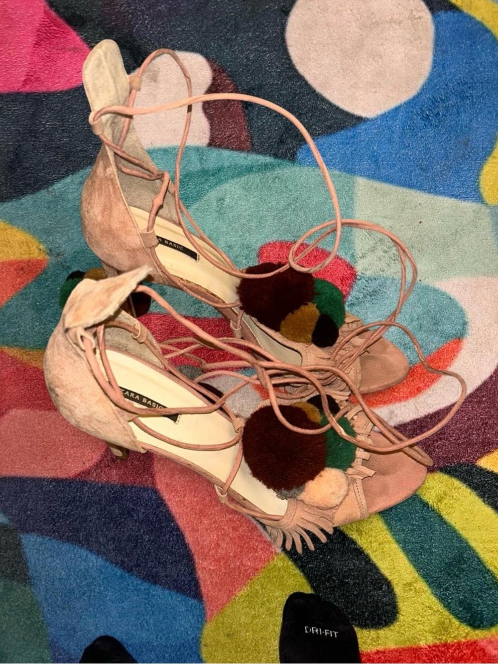 Women’s Blush Suede Lace-Up Pom Pom Sandal - Picture 4 of 6